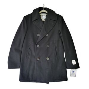 DSCP Quarterdeck Collection Mens Size 40 Black Wool Pea Coat Jacket Long NWT 40L